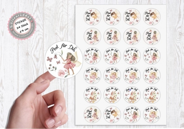 24 Stück zuckersüße Elfen Sticker Aufkleber Post für Dich 4cm rund von Lüttentüddel® -